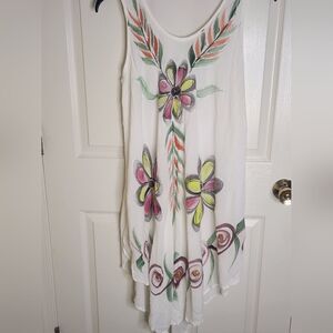 Somya Collection OneSize White Mlticlrd Embrdery FloralPrint Slvless Women Dress